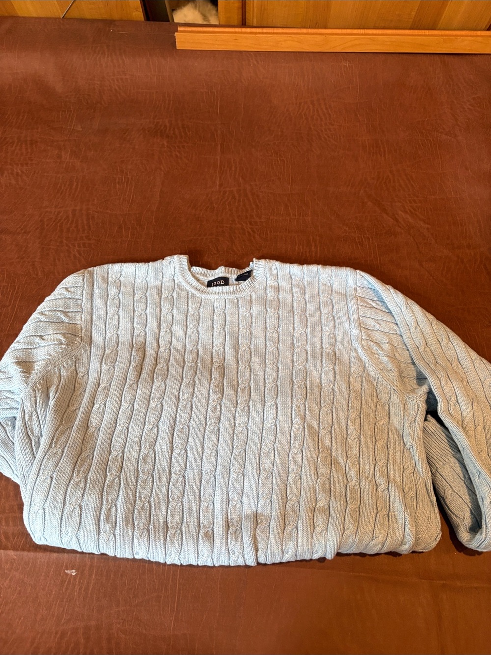 Izod Light Blue Cable-Knit Crewneck Sweater